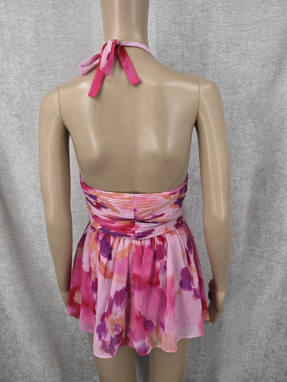 Boston Proper Pink Flowy Ruffle Trim Pleated Halter Top Blouse Fairycore - Picture 4 of 9
